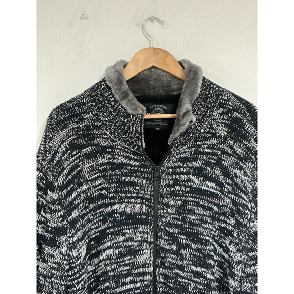 Men’s Xl Black White Sweater Jacket Lined Zip Front Heavy Wool - Picture 2 of 6